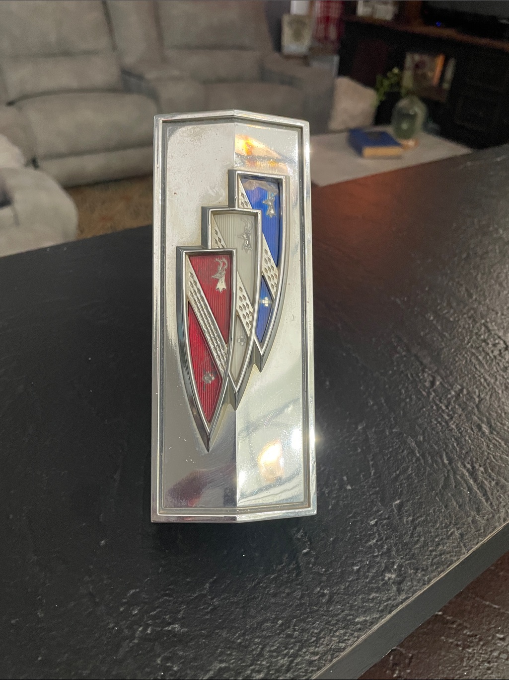 1970’s Buick Electra Vintage Car Hood Emblem With Red And Blue Shields